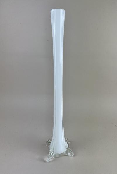  Murano Glass Sommerso 20th Century White Clear Murano Glass Long Neck Vase Italy ca 1960