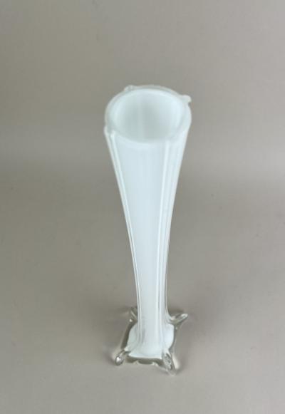  Murano Glass Sommerso 20th Century White Clear Murano Glass Long Neck Vase Italy ca 1960