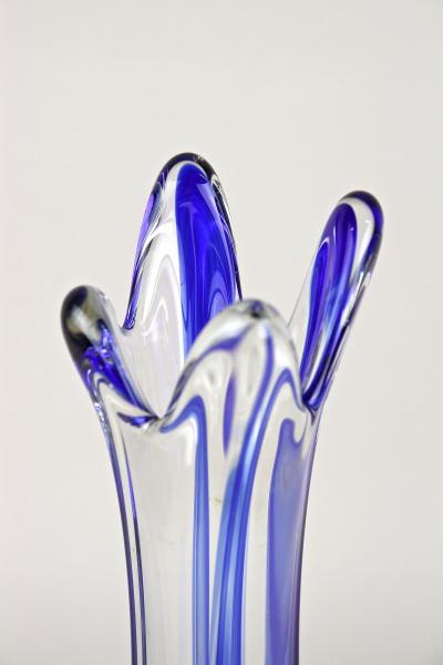  Murano Glass Sommerso Blue Clear Murano Glass Vase Late Mid Century Italy ca 1960 70