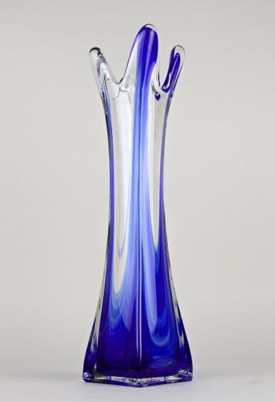  Murano Glass Sommerso Blue Clear Murano Glass Vase Late Mid Century Italy ca 1960 70