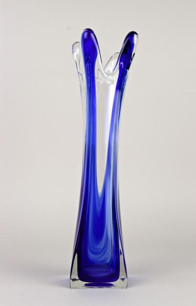  Murano Glass Sommerso Blue Clear Murano Glass Vase Late Mid Century Italy ca 1960 70