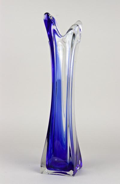  Murano Glass Sommerso Blue Clear Murano Glass Vase Late Mid Century Italy ca 1960 70