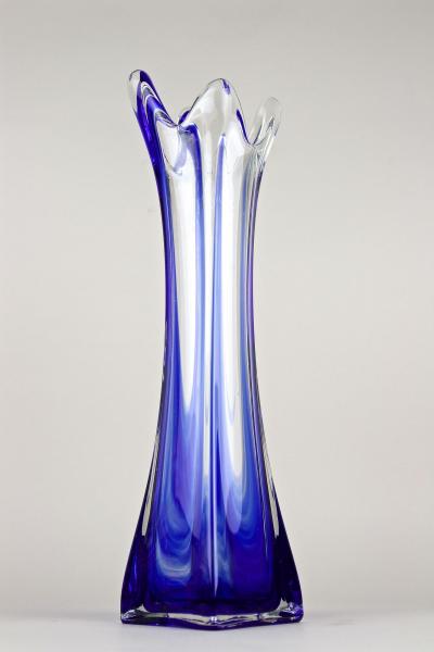  Murano Glass Sommerso Blue Clear Murano Glass Vase Late Mid Century Italy ca 1960 70