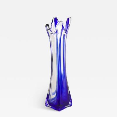  Murano Glass Sommerso Blue Clear Murano Glass Vase Late Mid Century Italy ca 1960 70