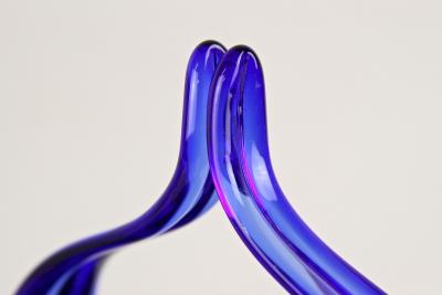  Murano Glass Sommerso Blue Murano Glass Basket Bowl With Curved Handles Mid Century IT ca 1960