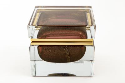 Murano Glass Sommerso Large Murano Gold Amethyst Sommerso Square Box