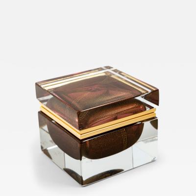  Murano Glass Sommerso Large Murano Gold Amethyst Sommerso Square Box