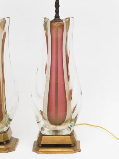  Murano Glass Sommerso Large pair of vintage Italian Murano Sommerso Glass lamps
