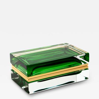  Murano Glass Sommerso Low Murano Green Sommerso Glass Rectangular Box Contemporary