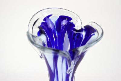  Murano Glass Sommerso Mid Century Dark Blue White Murano Glass Vase Italy ca 1970