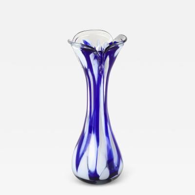  Murano Glass Sommerso Mid Century Dark Blue White Murano Glass Vase Italy ca 1970
