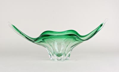  Murano Glass Sommerso Mid Century Modern Murano Glass Bowl Green Clear Tones Italy ca 1960