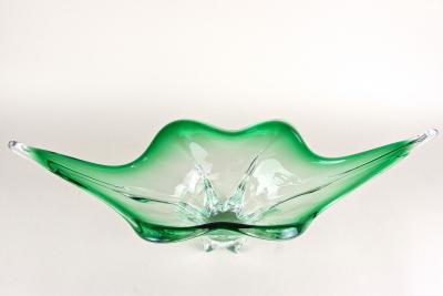  Murano Glass Sommerso Mid Century Modern Murano Glass Bowl Green Clear Tones Italy ca 1960