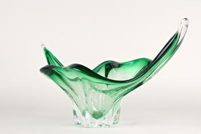  Murano Glass Sommerso Mid Century Modern Murano Glass Bowl Green Clear Tones Italy ca 1960