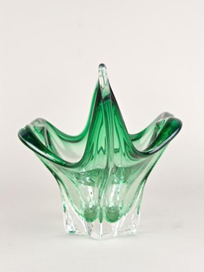  Murano Glass Sommerso Mid Century Modern Murano Glass Bowl Green Clear Tones Italy ca 1960