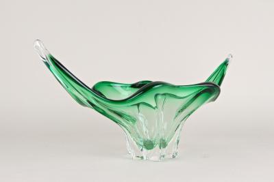  Murano Glass Sommerso Mid Century Modern Murano Glass Bowl Green Clear Tones Italy ca 1960