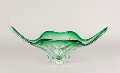  Murano Glass Sommerso Mid Century Modern Murano Glass Bowl Green Clear Tones Italy ca 1960