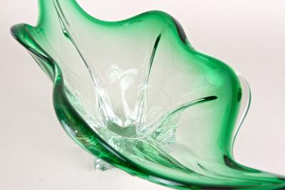  Murano Glass Sommerso Mid Century Modern Murano Glass Bowl Green Clear Tones Italy ca 1960