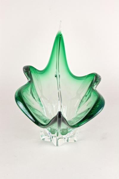  Murano Glass Sommerso Mid Century Modern Murano Glass Bowl Green Clear Tones Italy ca 1960