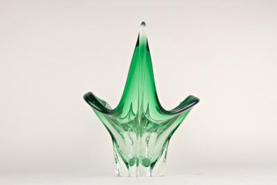  Murano Glass Sommerso Mid Century Modern Murano Glass Bowl Green Clear Tones Italy ca 1960