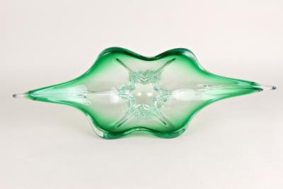  Murano Glass Sommerso Mid Century Modern Murano Glass Bowl Green Clear Tones Italy ca 1960