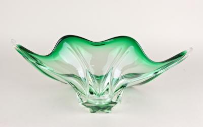  Murano Glass Sommerso Mid Century Modern Murano Glass Bowl Green Clear Tones Italy ca 1960