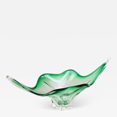  Murano Glass Sommerso Mid Century Modern Murano Glass Bowl Green Clear Tones Italy ca 1960