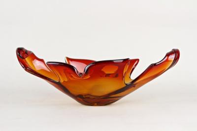  Murano Glass Sommerso Mid Century Murano Glass Bowl Amber Orange Red Tones Italy circa 1960