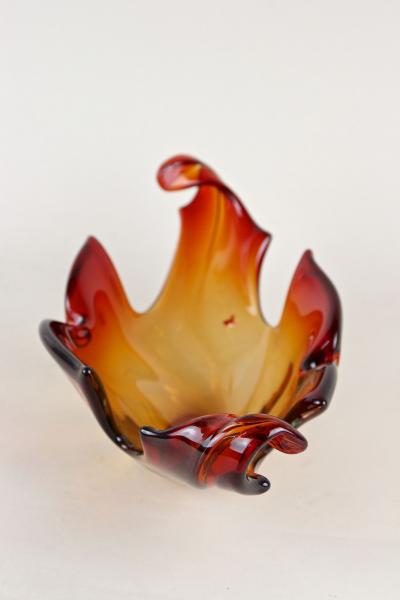 Murano Glass Sommerso Mid Century Murano Glass Bowl Amber Orange Red Tones Italy circa 1960