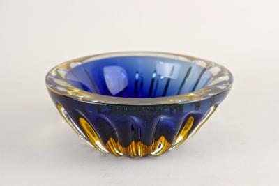  Murano Glass Sommerso Mid Century Murano Glass Bowl Dark Blue Amber Italy ca 1960