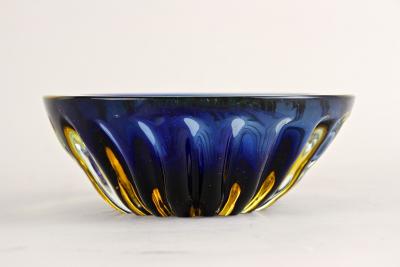  Murano Glass Sommerso Mid Century Murano Glass Bowl Dark Blue Amber Italy ca 1960