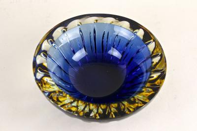  Murano Glass Sommerso Mid Century Murano Glass Bowl Dark Blue Amber Italy ca 1960