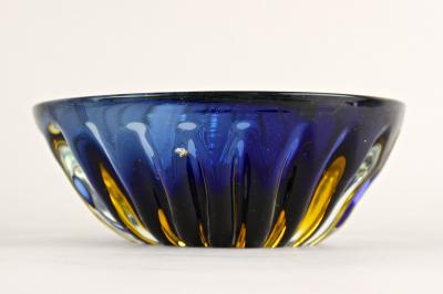  Murano Glass Sommerso Mid Century Murano Glass Bowl Dark Blue Amber Italy ca 1960