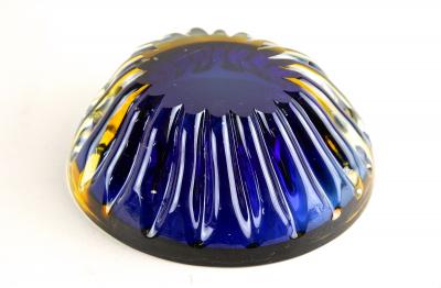  Murano Glass Sommerso Mid Century Murano Glass Bowl Dark Blue Amber Italy ca 1960