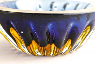  Murano Glass Sommerso Mid Century Murano Glass Bowl Dark Blue Amber Italy ca 1960