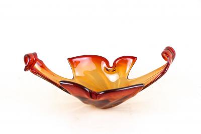  Murano Glass Sommerso Mid Century Murano Sommerso Glass Bowl Red Orange Tones Italy ca 1960