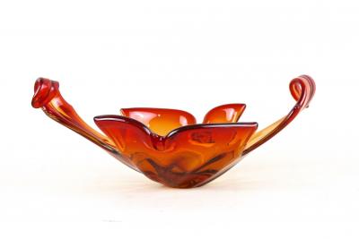  Murano Glass Sommerso Mid Century Murano Sommerso Glass Bowl Red Orange Tones Italy ca 1960