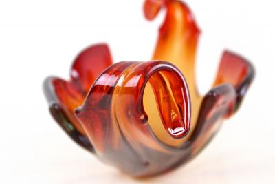  Murano Glass Sommerso Mid Century Murano Sommerso Glass Bowl Red Orange Tones Italy ca 1960