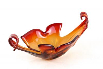  Murano Glass Sommerso Mid Century Murano Sommerso Glass Bowl Red Orange Tones Italy ca 1960