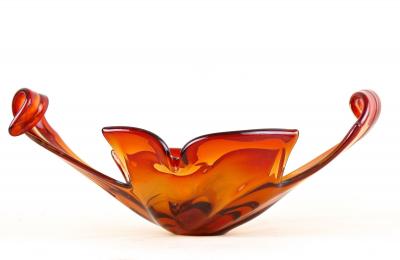  Murano Glass Sommerso Mid Century Murano Sommerso Glass Bowl Red Orange Tones Italy ca 1960