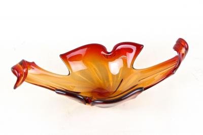  Murano Glass Sommerso Mid Century Murano Sommerso Glass Bowl Red Orange Tones Italy ca 1960