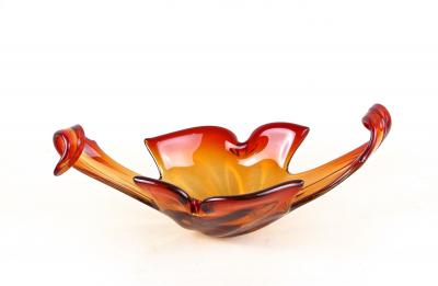  Murano Glass Sommerso Mid Century Murano Sommerso Glass Bowl Red Orange Tones Italy ca 1960