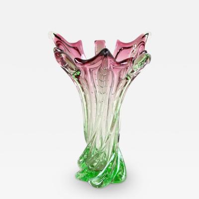  Murano Glass Sommerso Mid Century Sommerso Murano Glass Vase Pink Green Italy circa 1960 70