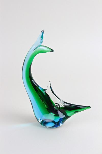  Murano Glass Sommerso Murano Glass Fish Sculpture Blue Green Tones Mid Century Italy ca 1970