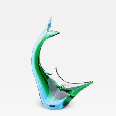  Murano Glass Sommerso Murano Glass Fish Sculpture Blue Green Tones Mid Century Italy ca 1970