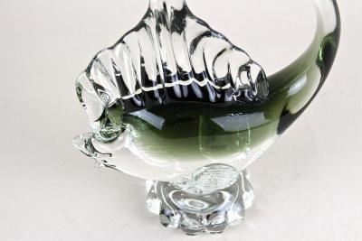  Murano Glass Sommerso Murano Glass Fish Sculpture Olive Green Clear Glass Italy circa 1970