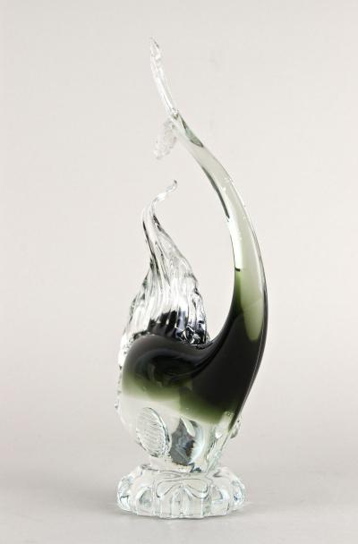  Murano Glass Sommerso Murano Glass Fish Sculpture Olive Green Clear Glass Italy circa 1970