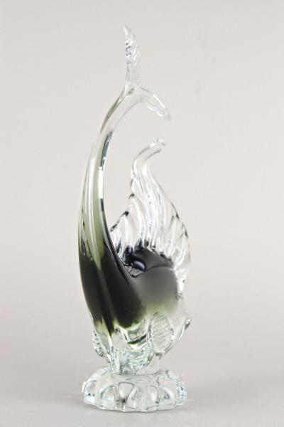  Murano Glass Sommerso Murano Glass Fish Sculpture Olive Green Clear Glass Italy circa 1970