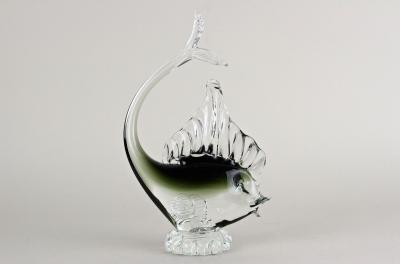  Murano Glass Sommerso Murano Glass Fish Sculpture Olive Green Clear Glass Italy circa 1970