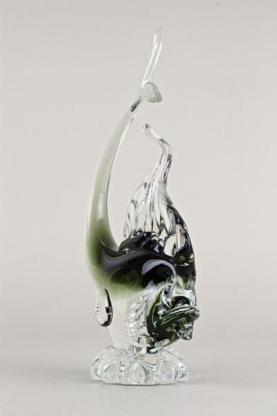  Murano Glass Sommerso Murano Glass Fish Sculpture Olive Green Clear Glass Italy circa 1970